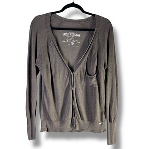 True Religion Womens Sz Large Cardigan Sweater‎ Long Sleeve Button Front Knit